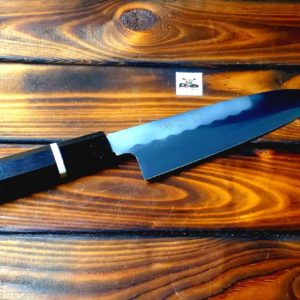 Ikeda Yoshikazu Santoku 163mm Shirogami #3 Half-polished Honyaki Ebony + G3 Octagon handle 