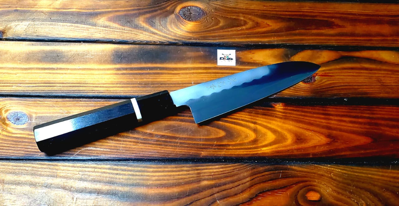 Ikeda Yoshikazu Santoku 163mm Shirogami #3 Half-polished Honyaki Ebony + G3 Octagon handle 